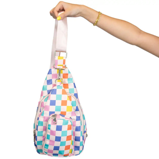 Multi-Colored Checkered Sling Bag