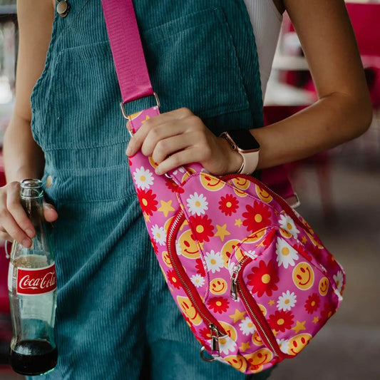 Red Flower Smiley Sling Bag