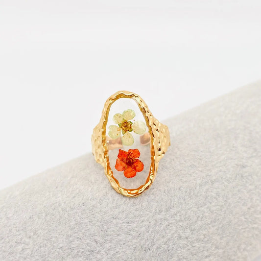 18K Gold Stainless Steel Floral Ring