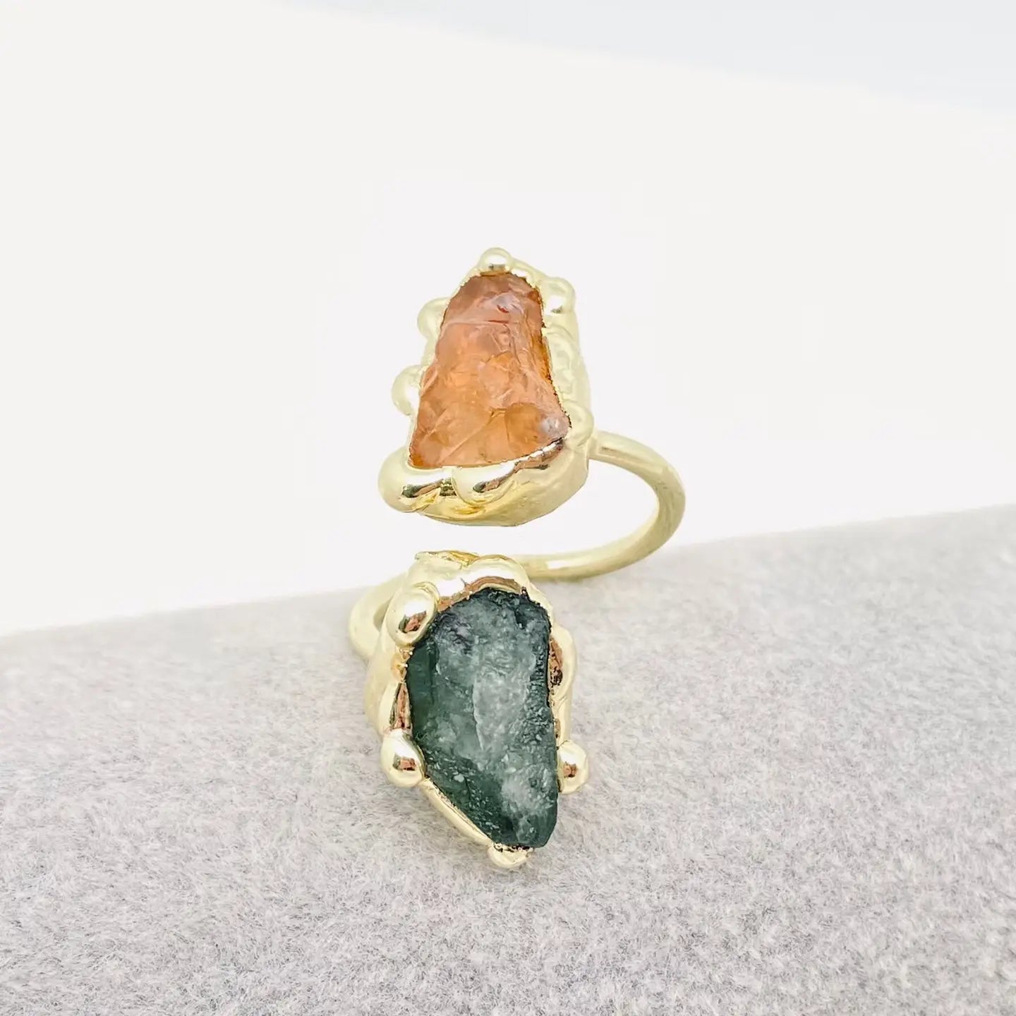 Double Color Fluorite Crystal Ring