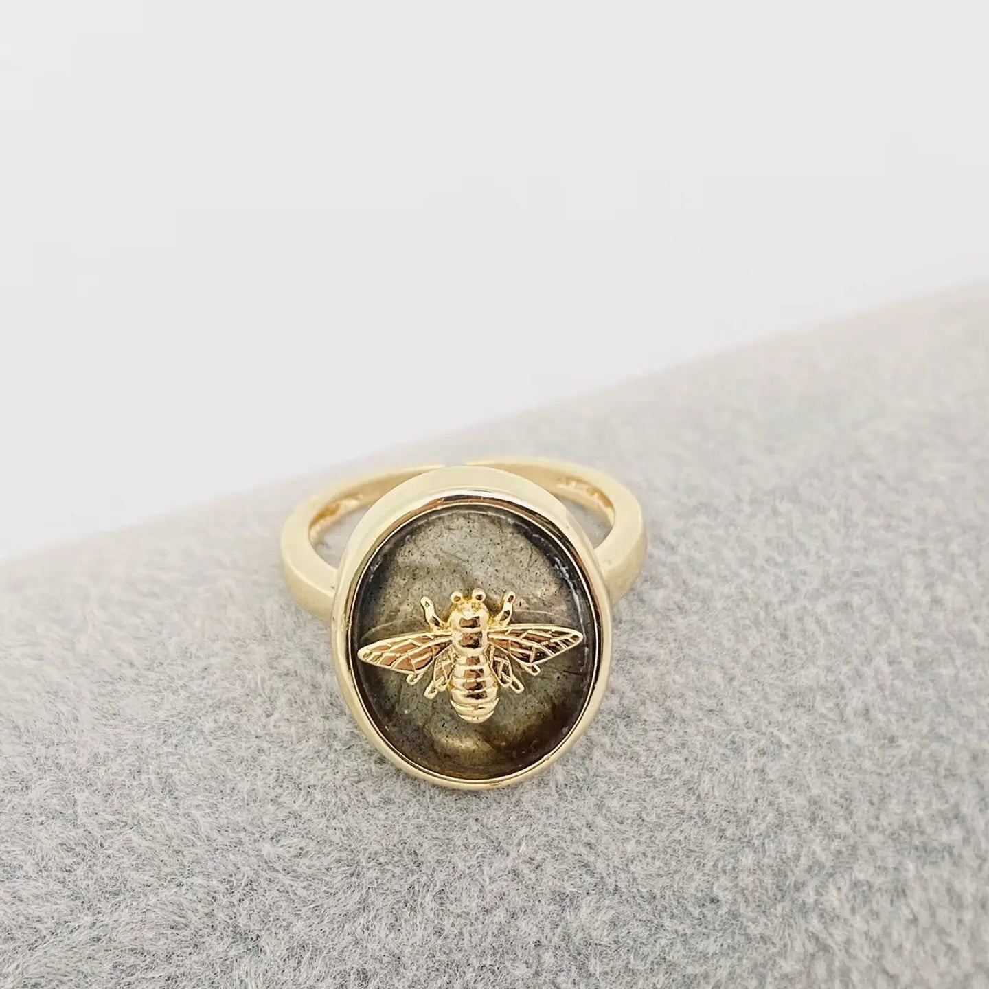 Anemousite Gold Bee Adjustable Ring