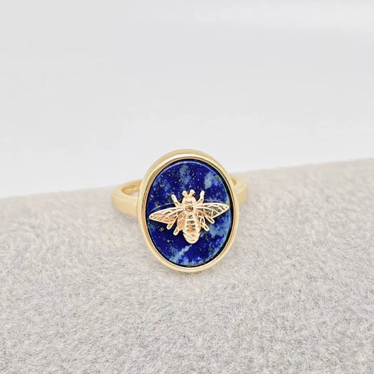 Natural Stone Golden Bee Adjustable Ring