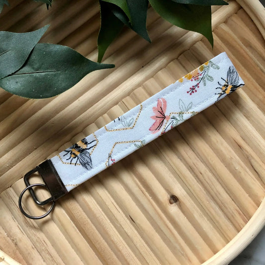 Floral Bee Fabric Wristlet