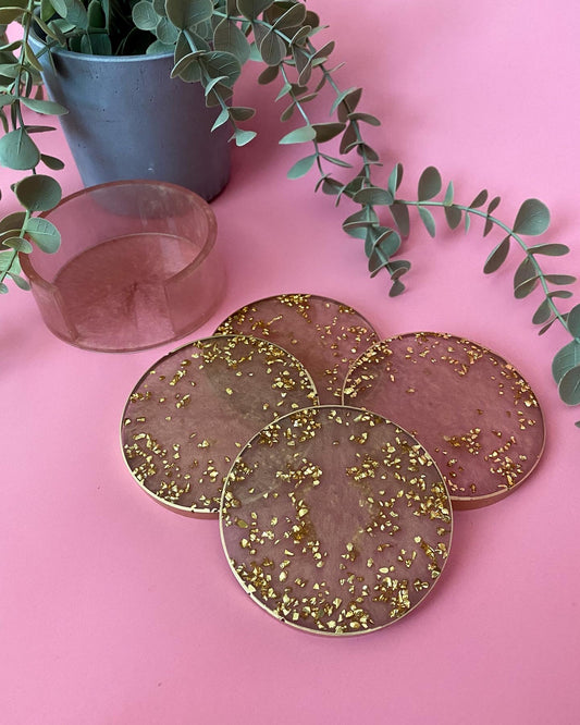 Rose Quartz with Gold Shards | Resin | Handmade | Coasters | Home Decor | Gifts Under $25